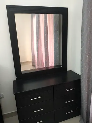 Black 6-Drawer Dresser with Large Mirror - Good Condition