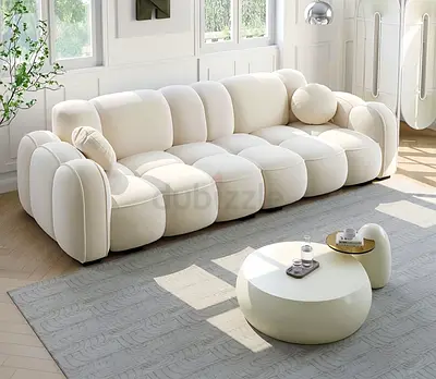 Modern Curved White 4-Seater Sofa — Plush Modular Design