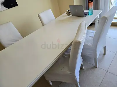 Wooden Dining Table with 4 Matching Chairs - Compact Set