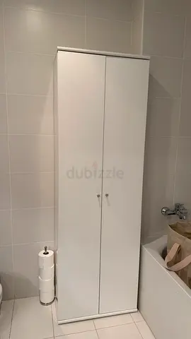 Slim White Storage Cabinet - Tall Cupboard with Double Doors - Great Condition - DIFC pickup