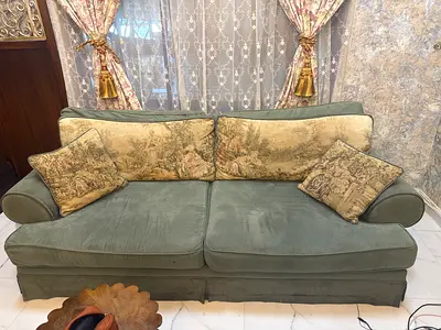 Classic 3-Seater Upholstered Sofa with Patterned Cushions - Good Condition