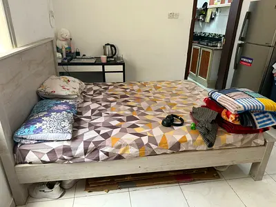 Wooden Double Bed Frame in Light Finish — Good Condition