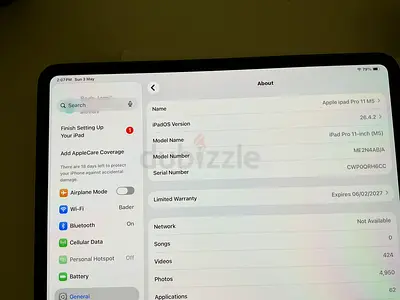 Apple IPad Pro M5 11” TDRA Cellular 256gb 12gb black used in excellent conditions 4000 dhs.