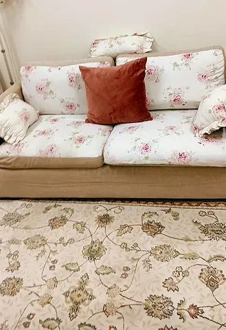 3-seater Fabric Sofa with Floral Cushions - Good Condition