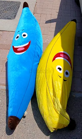 Pair of Large Plush Banana Toys — Blue and Yellow, Good Used Condition