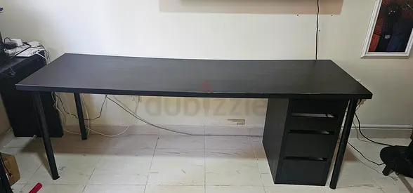 Large Black Study/Computer Table with 4-Drawer Pedestal - Good Condition