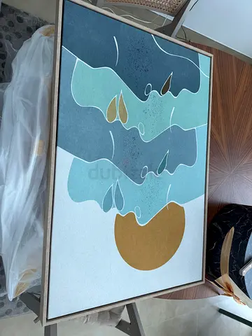 Framed Abstract Modern Wall Art - Faces  Sun Design, Like New 96x63cm