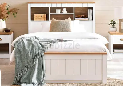 Single White Wooden Bed Frame with Mattress Built-in Headboard Shelves 125x200