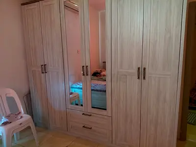 5-Door Wardrobe with Mirror and Drawers - Light Wood Finish