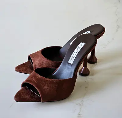 AQUAZZURA brown suede mule heels, size available (pre-owned) sizes 36 to 41