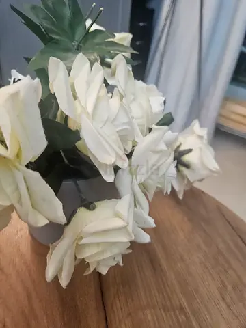 White Artificial Rose Arrangement in Small Pot.