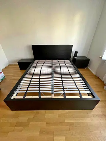 Ikea King Black Malm bed frame with Ikea King mattress