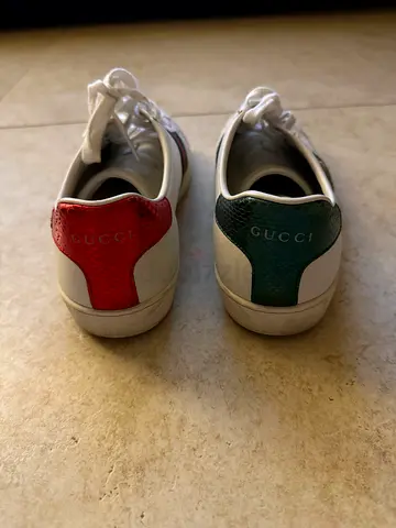 White Gucci Ace Sneakers with Red  Green Heel Tabs - Size EU 40