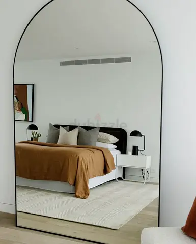 Large Arched Full-Length Floor Mirror with Slim Black Frame