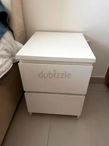White 2-Drawer Bedside Table / Nightstand - Good Condition