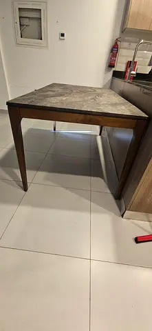 Solid Wood Dining Table with Marble Top - 4 Seater