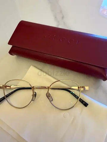 Gucci Gold Round Metal Glasses with Burgundy Case