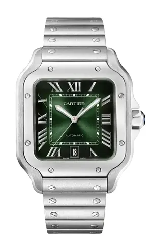 Cartier Santos Steel Automatic Master Copy Watch with Green Dial