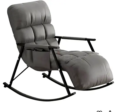 Gray Padded Rocking Lounge Chair with Armrests and Side Pocket