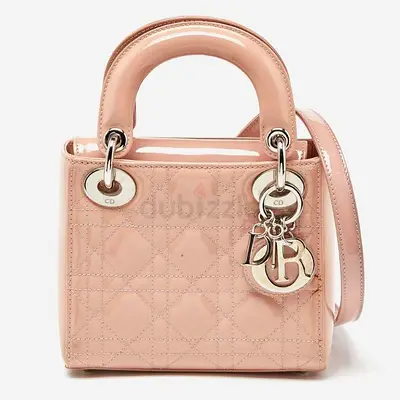 Authentic Dior Pink Cannage Patent Leather Mini Lady Dior Tote