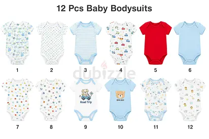 Set of 12 Baby Bodysuits / Onesies - Mixed Prints, Size Newborn to 12M