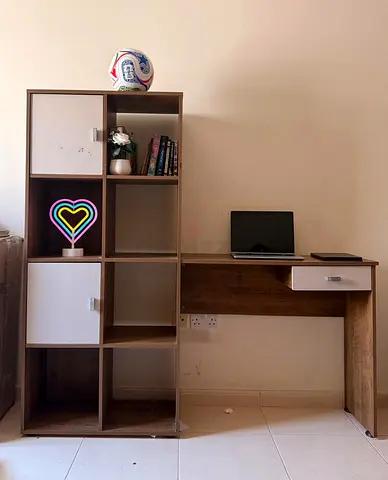 Wooden Study Desk with Attached Bookshelf - Good Condition