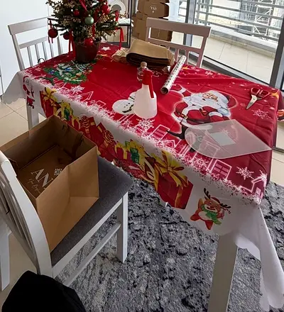 Christmas Tablecloth - Red Holiday Print (Used)