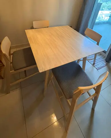 Light Wood Dining Table with 4 Chairs - Compact Set