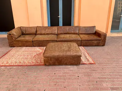 Marina home Leather Original SofaLarge Brown Leather Modular Sofa with Ottoman - Good Used Condition