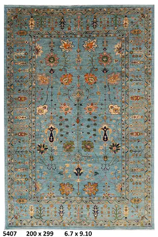 2x3m hand knotted Afghan wool carpet Light Blue Handwoven Oriental Rug - 200 x 299 cm