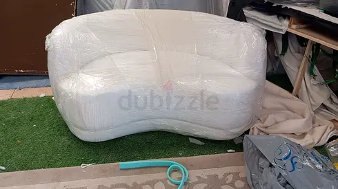 Curved Two-Seater Sofa / Loveseat - White Upholstery (Wrapped)