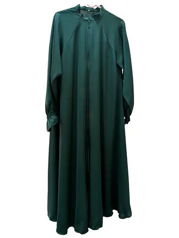 Dark Green Full-Length Abaya with Tie Cuffs — Excellent Used Condition