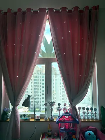 Pink Sheer Curtains with Star Cutouts — Set of 2 (200x270cm)