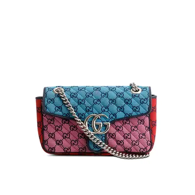 Authentic Gucci Multicolor Monogram Matelasse Diagonal Small GG Marmont Shoulder Bag