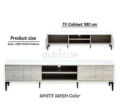 White Wash 180 cm TV Cabinet / Entertainment Unit with Storage