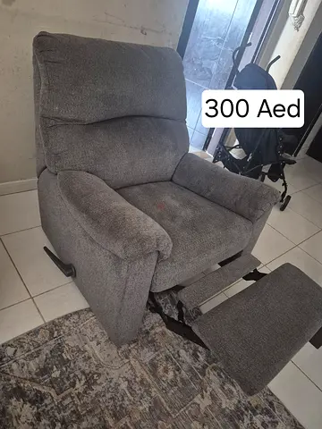 Grey Fabric Recliner Armchair with Footrest - Good Condition