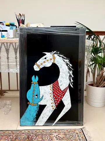 Hand-Painte Art Horse on Black Background