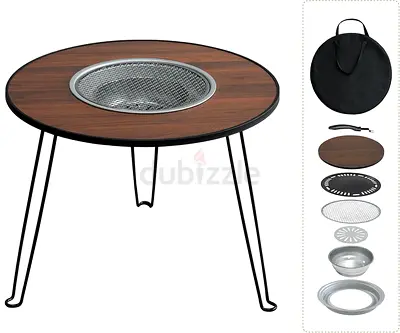 LYNCOHOME Outdoor Table, BBQ Table, Yakiniku Stove, Bonfire Table, Foldable, Camping Table, Compact,