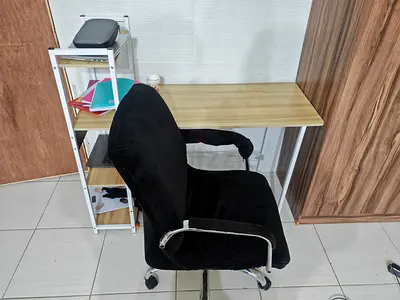 Study Desk and Black Velvet Office Chair with Armrests and Wheels
