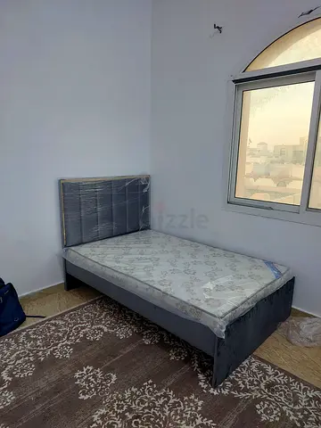 Double size Bed Frame with Mattress — Dark Gray, Like New