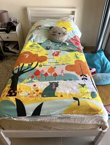 Single white wooden bed frame with mattress and topper (excellent condition)
