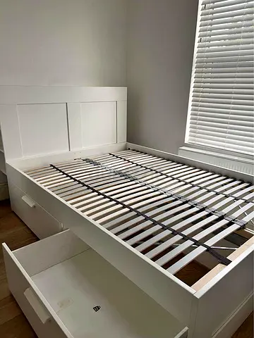 IKEA White BRIMNES Double Storage Bed with IKEA Mattress 140 x 200 cm