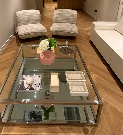 Glass and Chrome Coffee Table with Lower Shelf - Modern Design
