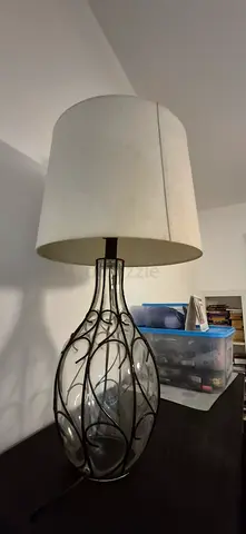 Lamp with white shade from Homecentre and glass  metallic decorated base