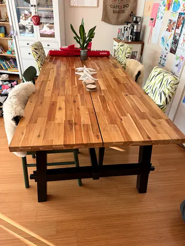 Solid Wood Top Dining Table with Black wood base
