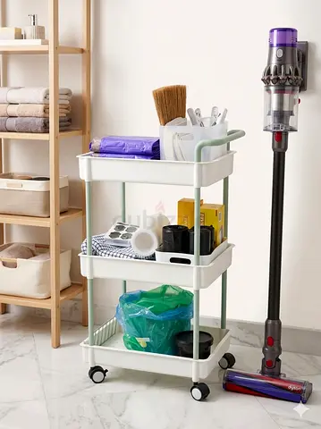 Lightweight 3-Tier Rolling Storage Trolley – White