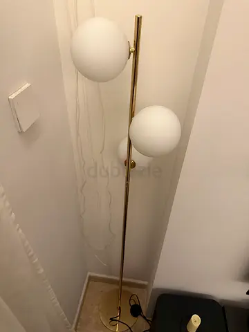 Brass Floor Lamp with Three White Globe Shades