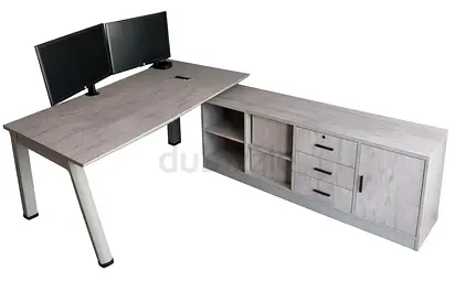 L-shaped Executive Office Desk with Storage - Light Grey in perfect condition.