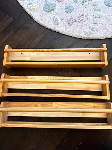 Pair of Solid Wood Wall Peg Rails / Coat Racks - 6 Pegs Each
