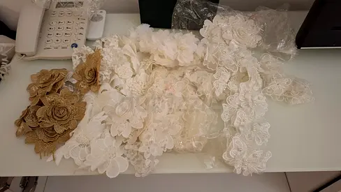 Assorted Lace and Floral Appliqués (White  Gold) - New/Unused